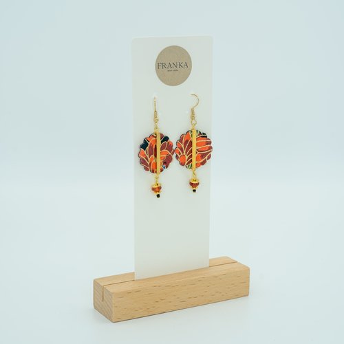 Boucles d'oreilles hokkaïdo en papier washi et cornaline