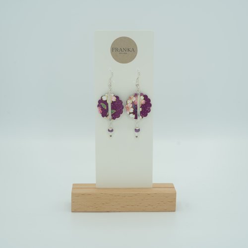 Boucles d'oreilles hokkaïdo en papier washi et améthyste