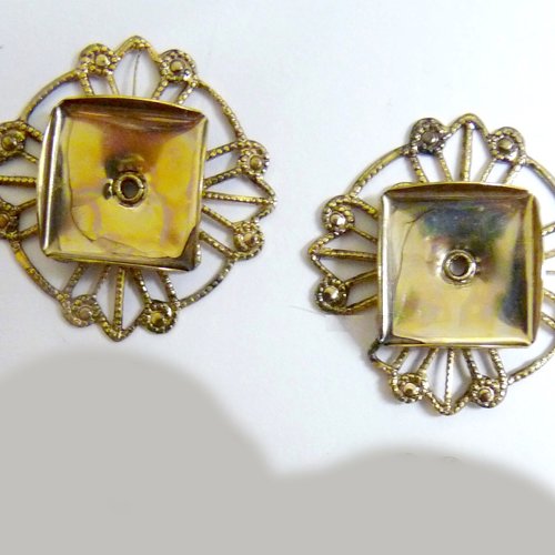 4 connecteurs carrés filigrane doré pour support base cabochon style art déco vintage pour création de bijoux