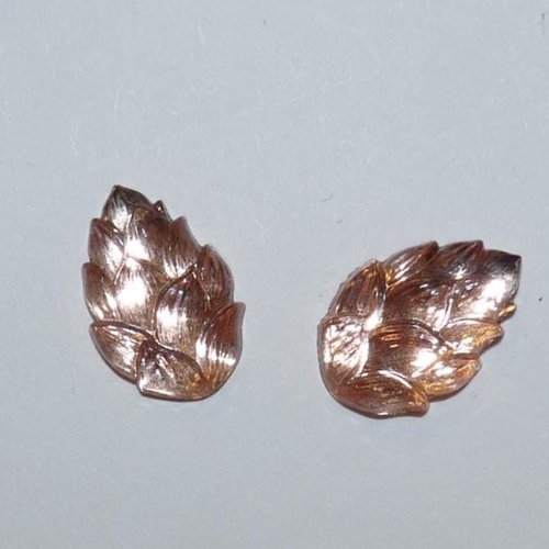 2 cabochons en verre rose feuilles éléments décoratifs pomme de pin vintage pour création de bijoux