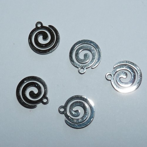 5 pendentifs spirale breloque argentée en acier inoxydable pour création de bijoux