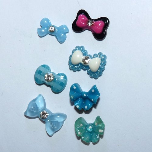 7 cabochons nœuds papillons bleus pour création de bijoux pour collage scrapbooking