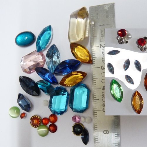 Lot de cabochons œil de chat bleu turquoise rouge vert rose pour création de bijoux