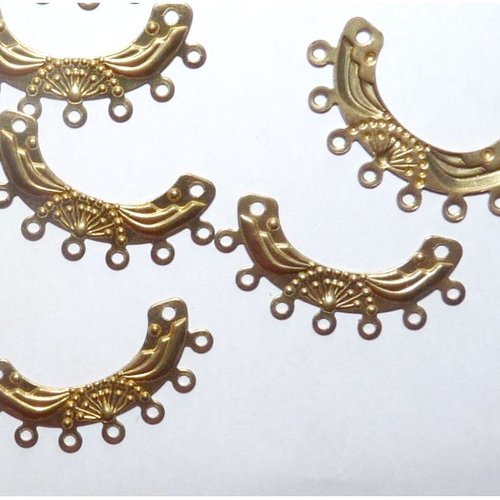 4 connecteurs fleuris 7 anneaux troués sculpté gravé doré apprêts art déco de qualité pour création de bijoux
