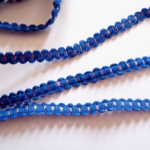 Ruban bleu avec une bande aux reflets moirés galon 3,50 m x 7 mm pour création de couture