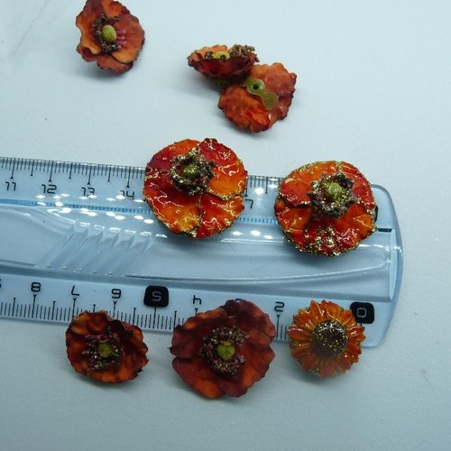 Lot de 16 cabochons fleurs coquelicots scrapbooking ornement décoration création florale pour création de bijoux