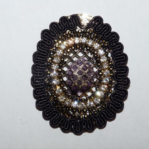 Pendentif noir et strass cristal support base pour cabochon ovale