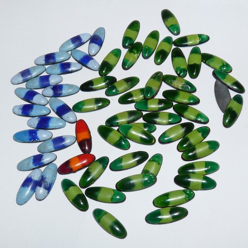 60 cabochons émaillés vert bleu émaux sur cuivre pour sertir coller pour création de bijoux ornement