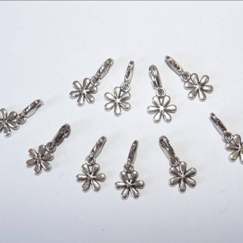 8 breloques petite fleur avec mousqueton pendentif marguerite pour créations de bijoux