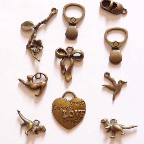 Lot de breloques pendentif dinosaur chat oiseau chaussure fleur noeud pour création de bijoux