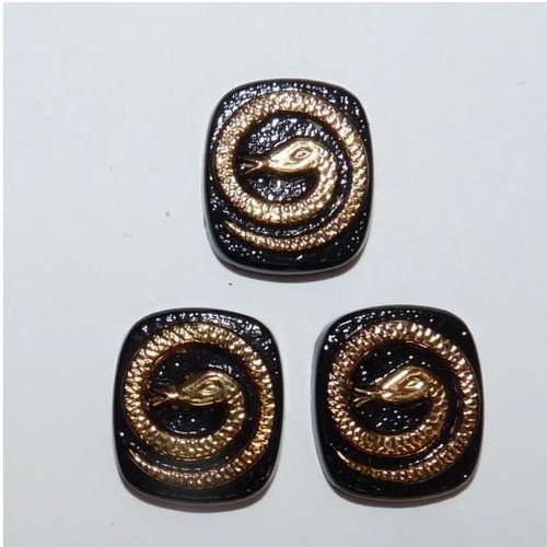 3 cabochons noirs en verre au serpent doré en relief pour création de bijoux collage ornement