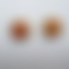 2 cabochons ronds beige imprimé fleurs oranges pour création de bijoux