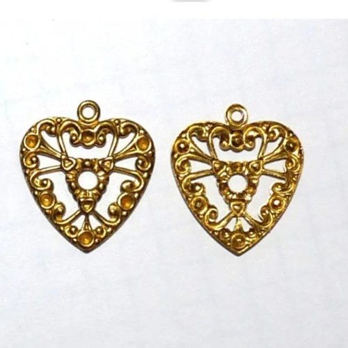 5 pendentifs en forme de cœur doré breloque estampe filigrane style art déco pour création romantique