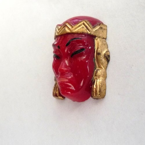 Cabochon rouge indien vintage en verre tête de personnage pour création de bijoux collage