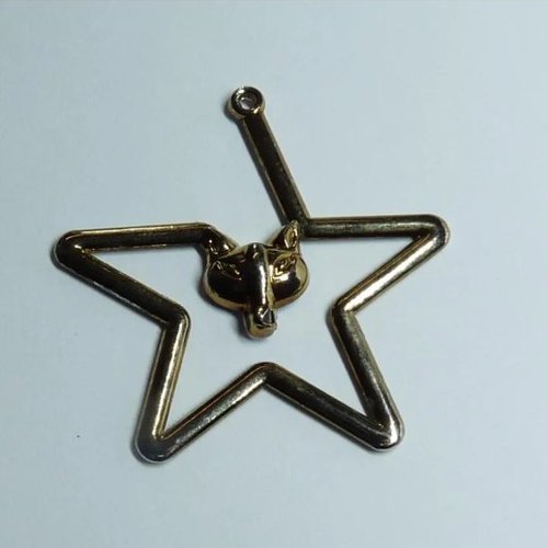 Pendentif en forme d'étoile dorée et tête de renard breloque pour création de bijoux