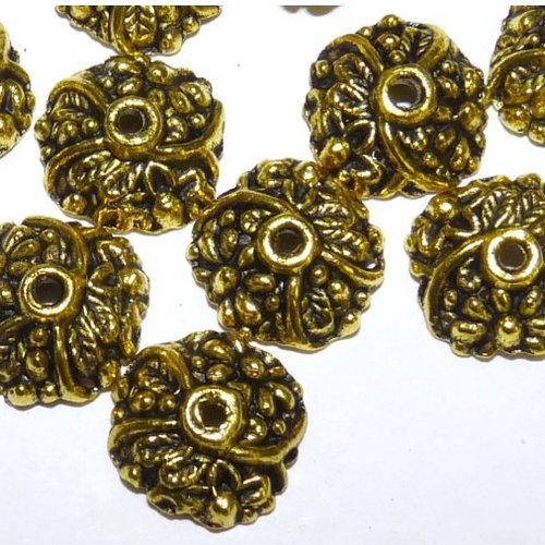 10 embouts calottes décor de fleurs en relief dorées coupelles pour perles pour créer des bijoux