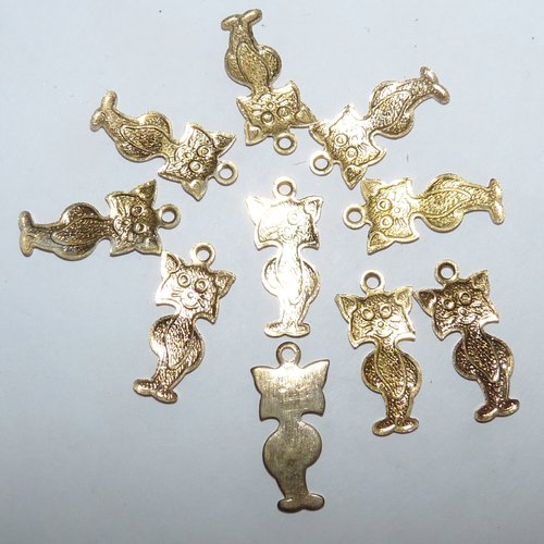 20 breloques chat doré pour création pendentif