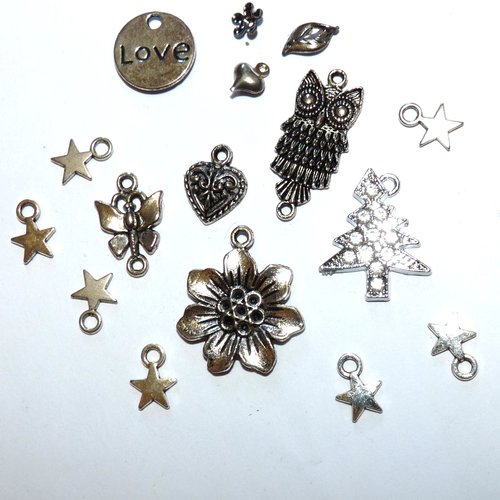 Lot de breloques étoiles hibou fleur coeur pendentif love pour création de bijoux