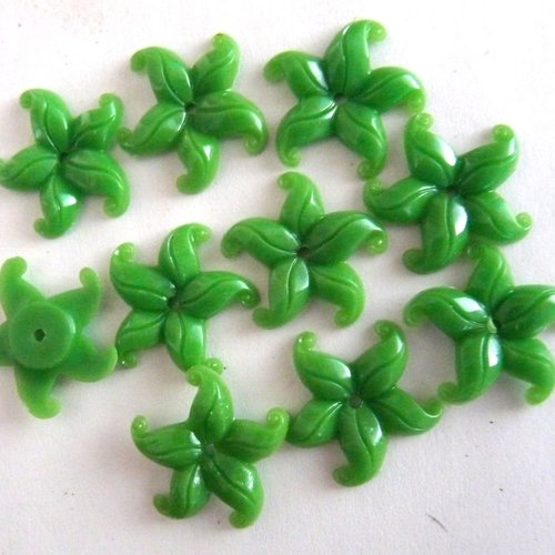 5 cabochons fleur verte vintage trou au centre 1,8 cm perle étoile de mer breloque pour créations de bijoux élément décoratif fleuri