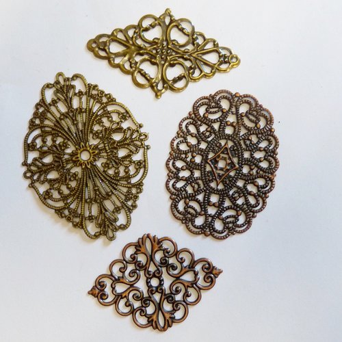 4 connecteurs filigrane ajouré troué pendentif pour création de bijoux