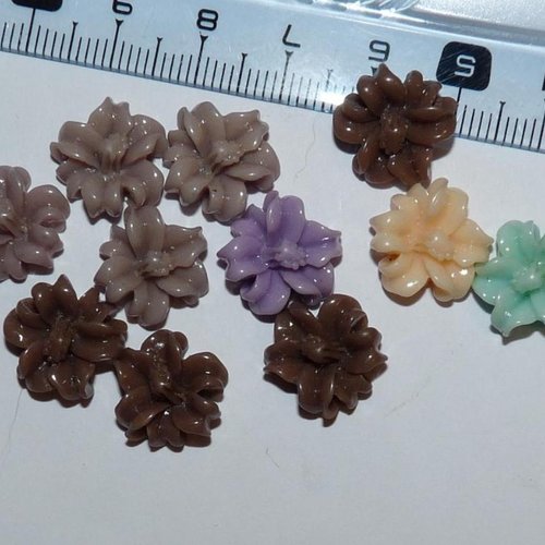 17 cabochons fleurs multicolores hibiscus 1,2 cm décoration pour créations de bijoux collage