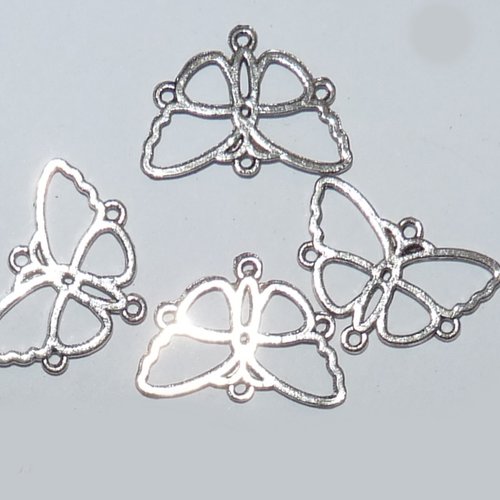 4 connecteurs papillons pendentif ajouré breloque argentée