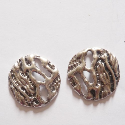2 connecteurs argenté fantaisie cabochon en relief 3 trous pour création de bijoux