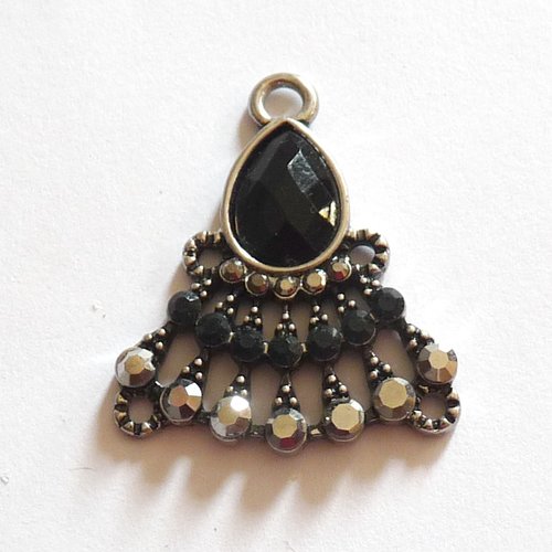 Pendentif strass noir connecteur 2 anneaux pour création pendentif bijoux