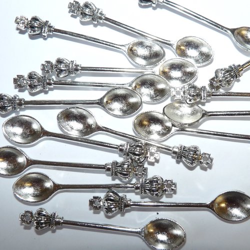 6 pendentifs cuillère à la couronne royale breloques base à résiner pour création de bijoux thème cuisine