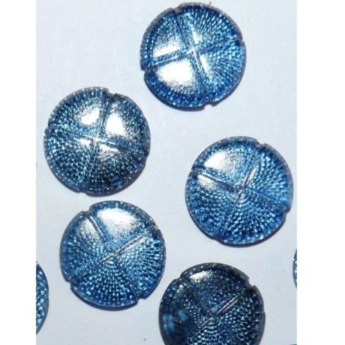5 cabochons ronds en verre bleu reflets uniques vintage pour création de bijoux
