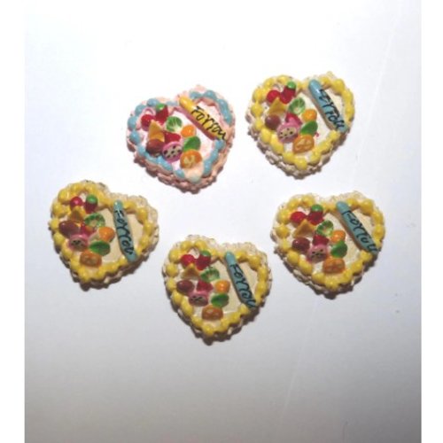 5 cabochons rose jaune cœur tarte aux fruits for you pour création romantique