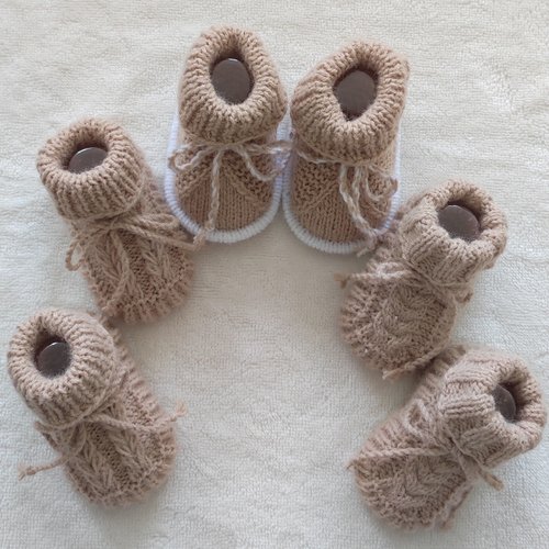Lot 3 paires de chaussons bébé laine 0/3 mois