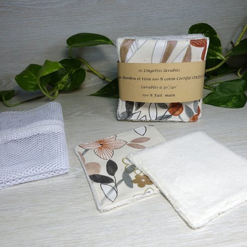 Lot de 10 lingettes lavables +  filet de lavage