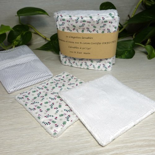 Lot  de 10 lingettes lavables +  filet de lavage