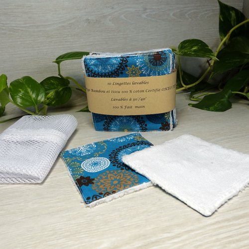 Lot  de 10 lingettes lavables +  filet de lavage