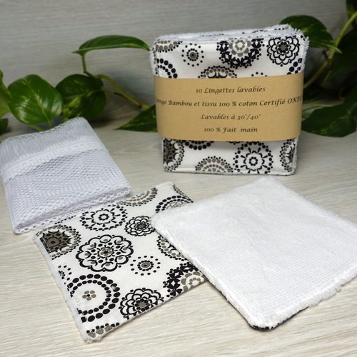 Lot  de 10 lingettes lavables +  filet de lavage