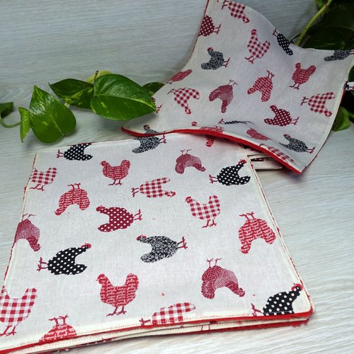 Carré essuie-tout lavable – 24 × 24 cm rouge et écru