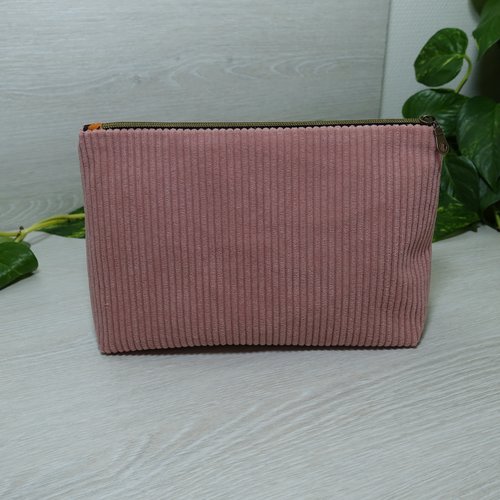 Trousse de toilette velours côtelé avec poche intérieure