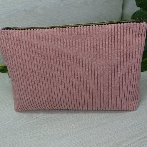 Trousse de toilette velours côtelé avec poche intérieure