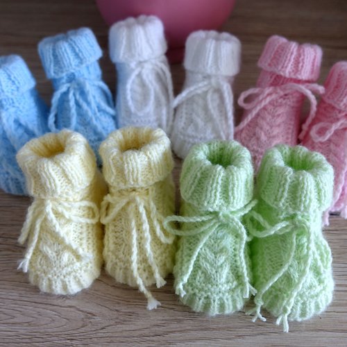 Chaussons tricot laine 0/3 mois