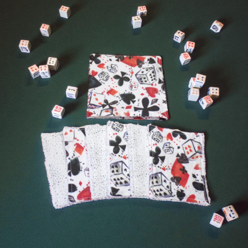 Pochette de 6 lingettes lavables 100 % coton et éponge bio motifs poker