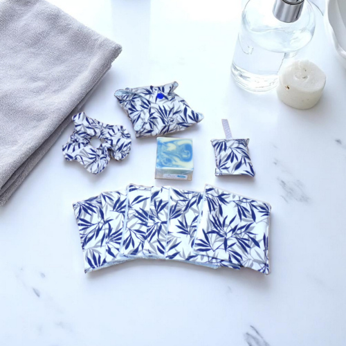 Ensemble salle de bain, kit beauté bien-être motif feuille de bambou