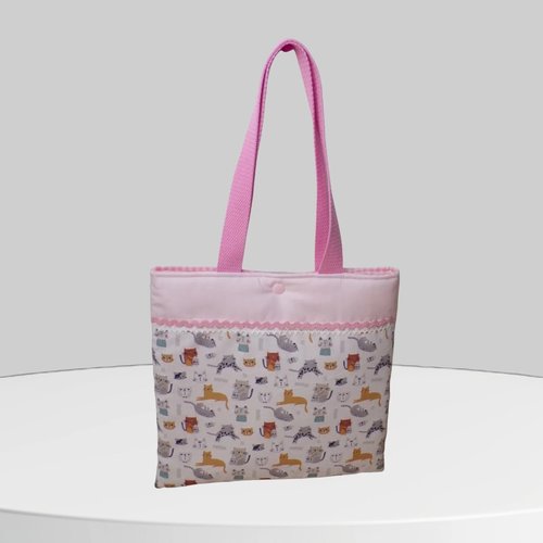 Sac forme cabas pour fillette, motif chats, modèle unique