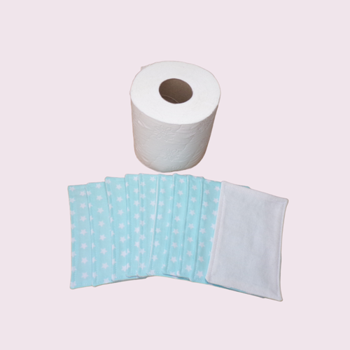 papier toilette lavable, réutilisable en lot de 6 feuilles coton /double  gaze de coton bleue motif fleuri sur fond kaki *livraison offerte* -  Fait2mains
