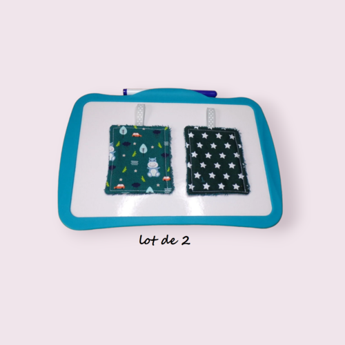 Lot de 2 lingettes pour ardoise scolaire, chiffon, éponge, effaceur, motif enfant aux choix
