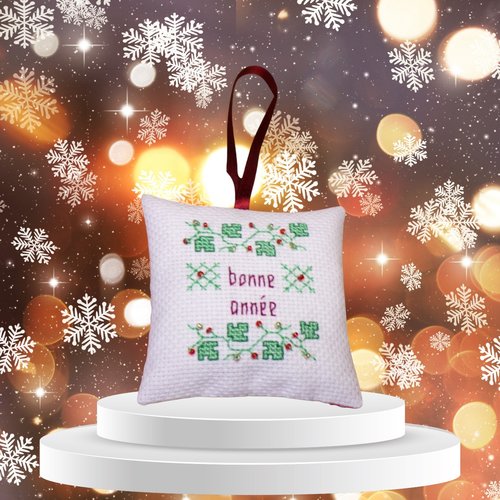 Décoration de fin d'année brodé main, suspension en forme de petit coussin