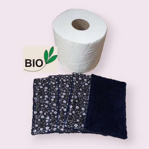 Papier toilette bio lavable, réutilisable en lot de 5 feuilles motif au choix