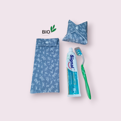 Etui pour brosse à dents et dentifrice coton biologique, pochette à savon offerte