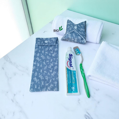 Etui pour brosse à dents et dentifrice coton biologique, pochette à savon offerte