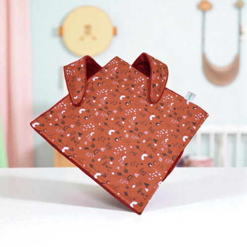 Grand doudou plat sensoriel oreilles de lapin coton doublé polaire lisse hyper douce